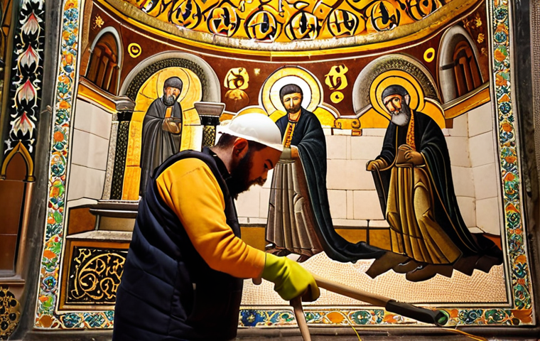 **
"Skilled artisans meticulously cleaning ancient mosaics in Hagia Sofia, Istanbul. Focus on the detail of the mosaic work and the careful process. Warm, diffused lighting."
**